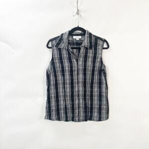 2/$30 Dressbarn Large Womens Black/White Striped Full Zip Collared Vest